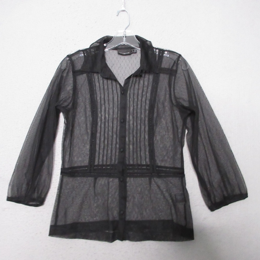 Vintage Limited Top Medium Black Lace Trim Sheer Whimsigoth Y2K 90s Grunge Fairy